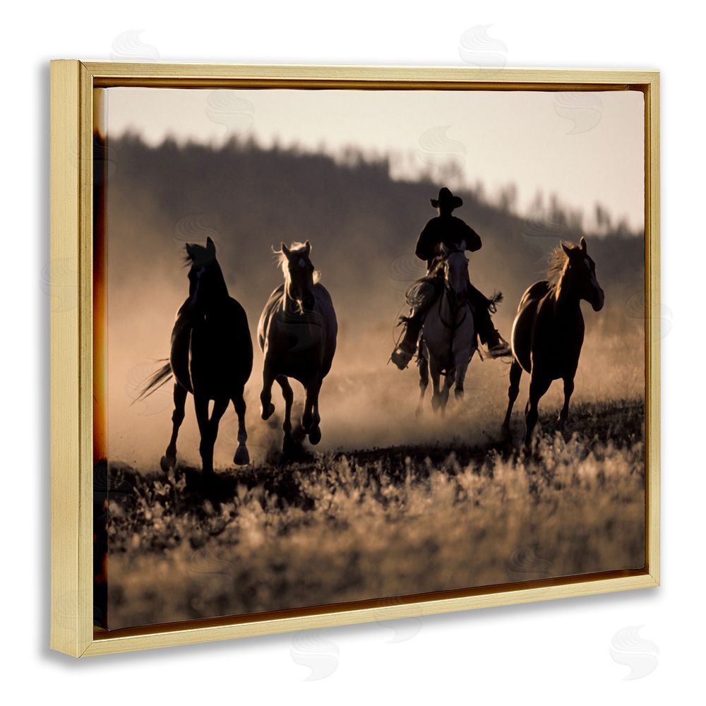 Danita Delimont Southwestern Cowboy at Sunset Gold Floating Frame Canvas Wall Art Print