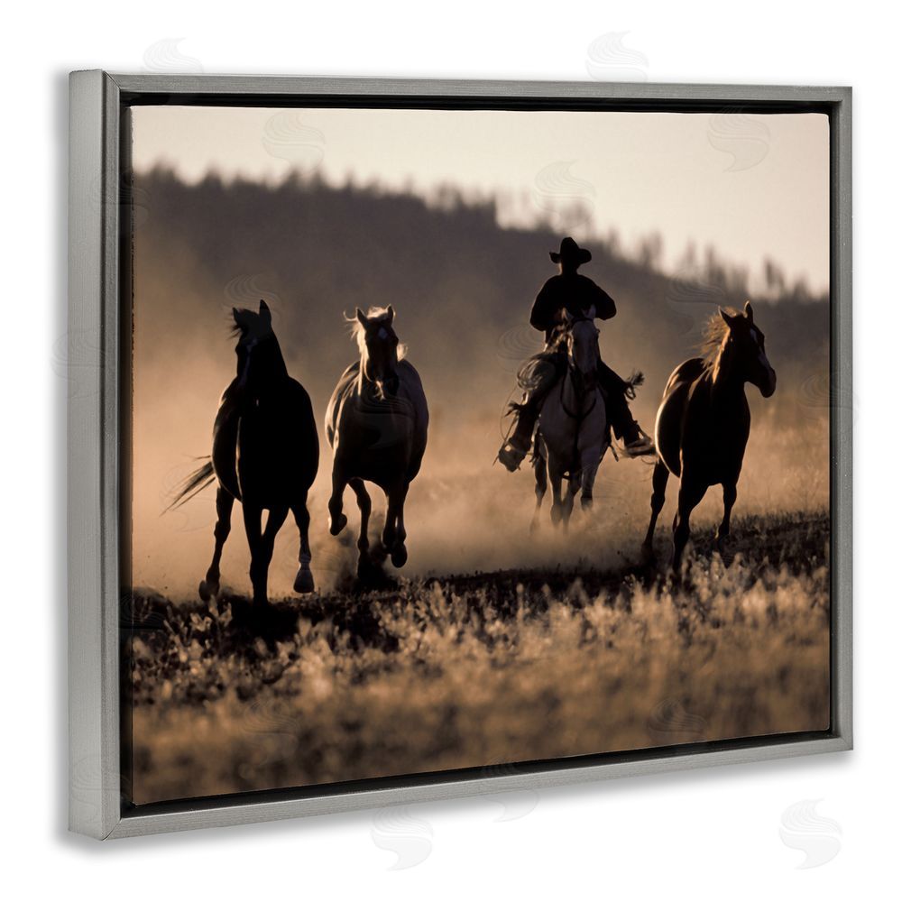 Danita Delimont Southwestern Cowboy at Sunset Grey Floating Frame Canvas Wall Art Print