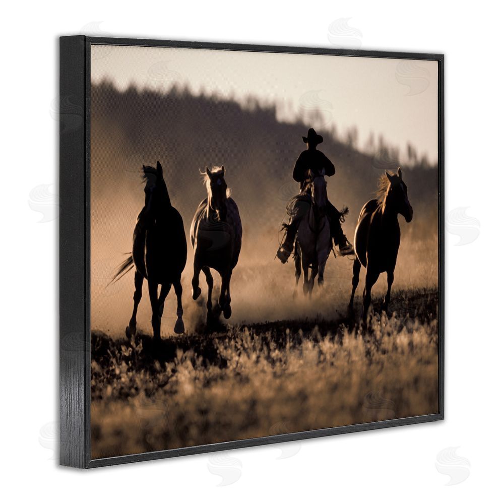 Danita Delimont Southwestern Cowboy at Sunset Black Framed Giclee Wall Art Print