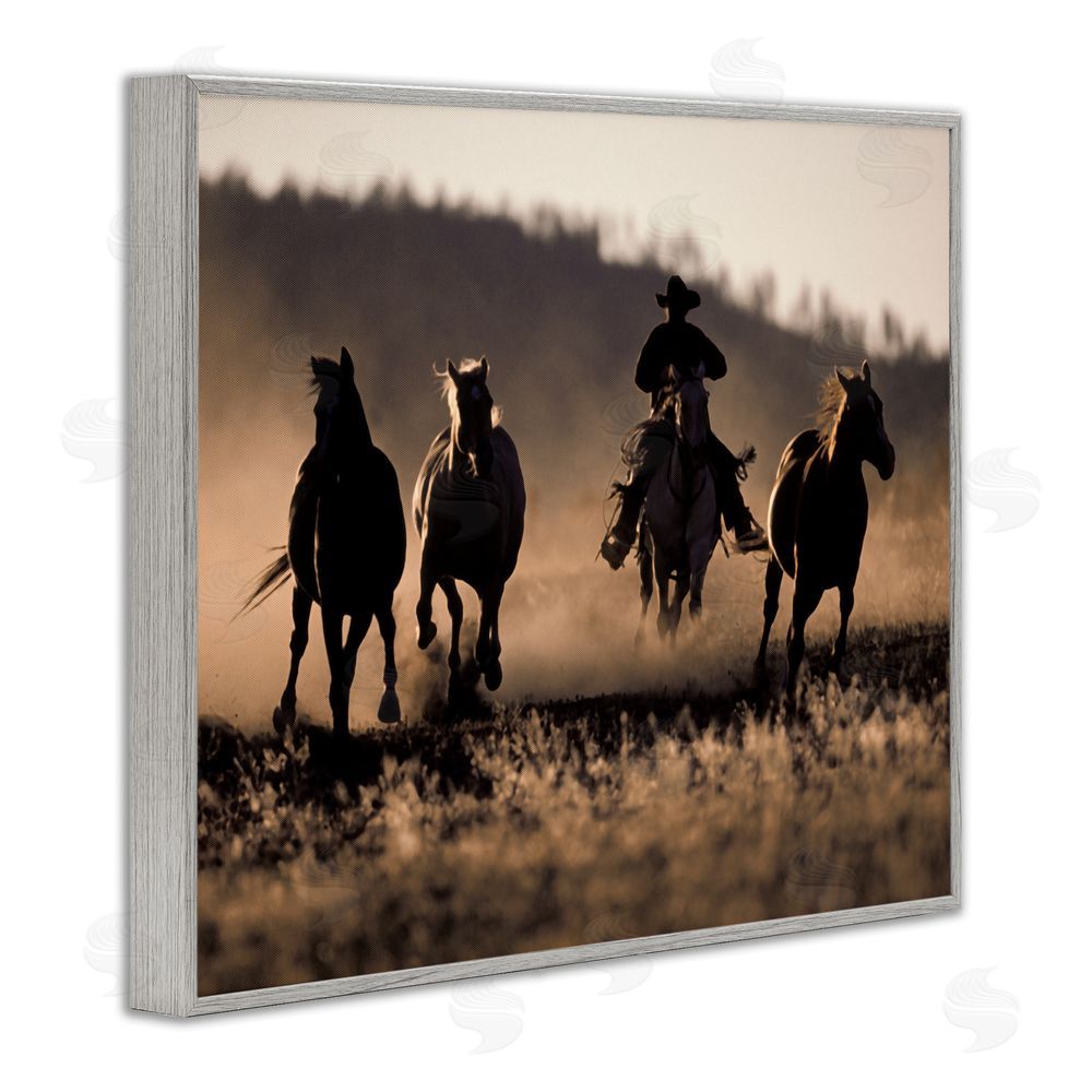 Danita Delimont Southwestern Cowboy at Sunset Gray Framed Giclee Wall Art Print