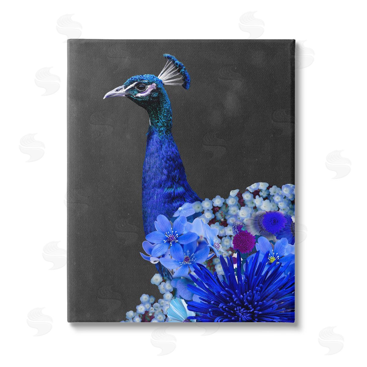 Alicia Longley Vibrant Blue Floral Peacock Stretched Canvas Wall Art Print
