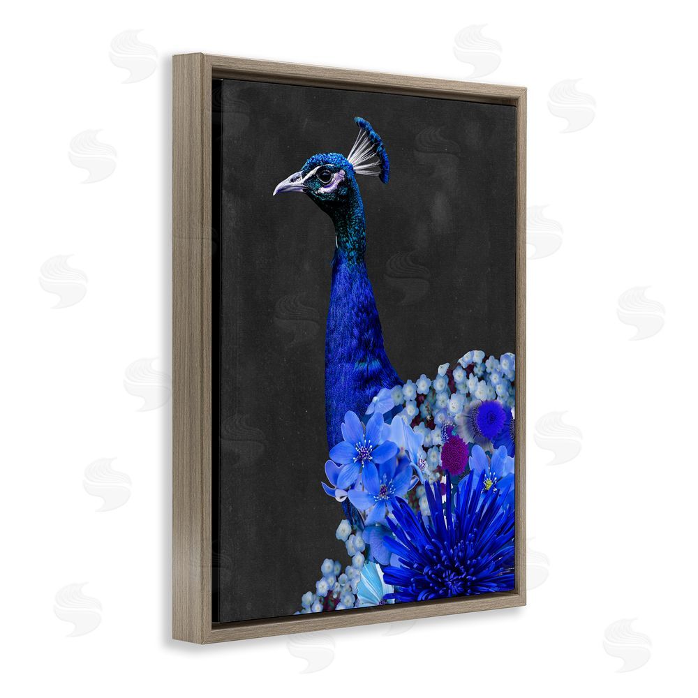 Alicia Longley Vibrant Blue Floral Peacock Brown Floating Frame Canvas Wall Art Print