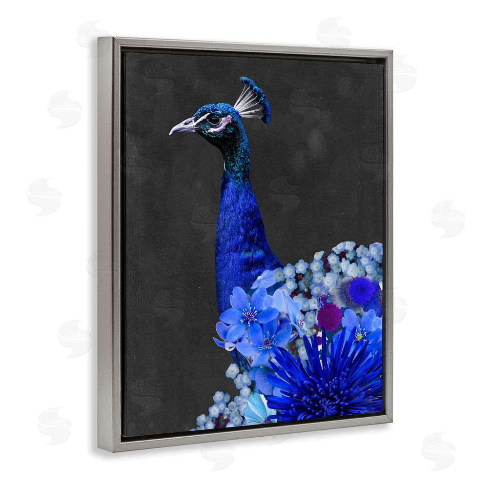 Alicia Longley Vibrant Blue Floral Peacock Grey Floating Frame Canvas Wall Art Print