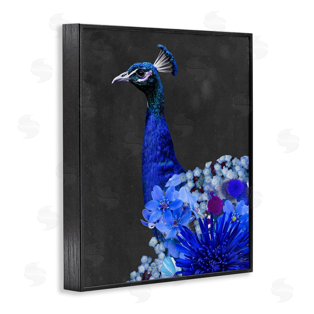 Alicia Longley Vibrant Blue Floral Peacock Black Framed Giclee Wall Art Print