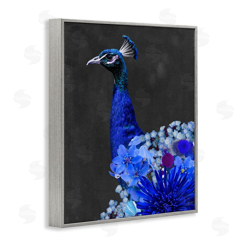 Alicia Longley Vibrant Blue Floral Peacock Gray Framed Giclee Wall Art Print