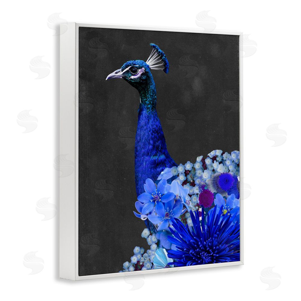 Alicia Longley Vibrant Blue Floral Peacock White Framed Giclee Wall Art Print