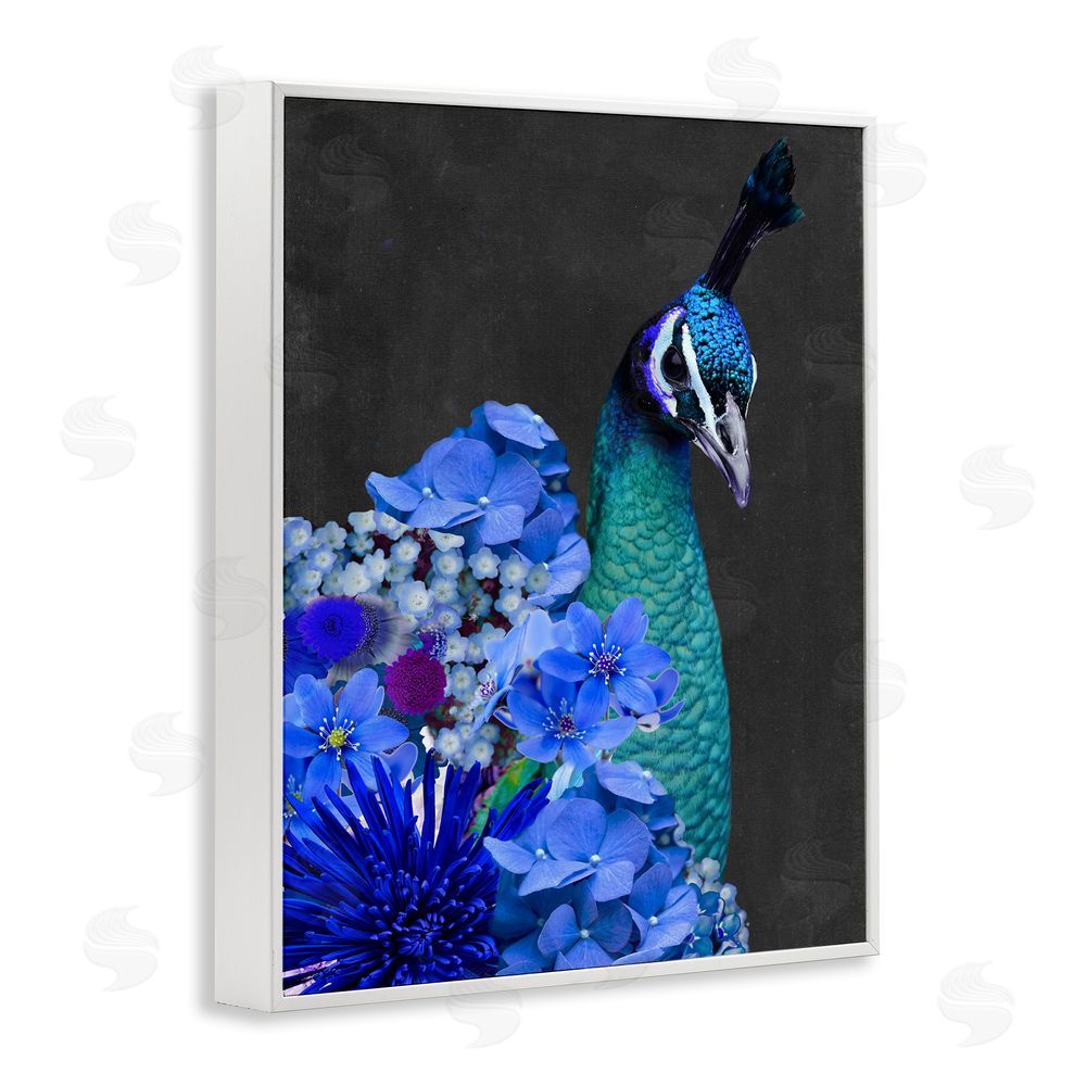 Alicia Longley Peacock with Blue Flowers White Framed Giclee Wall Art Print