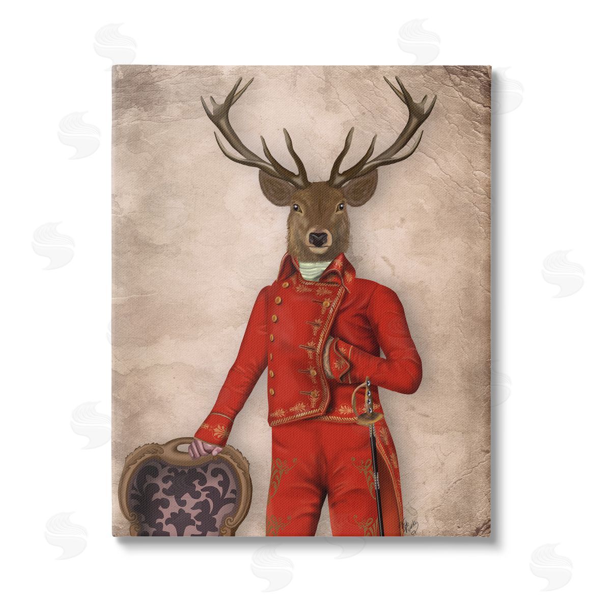 Fab Funky Fancy Elk in Red Suit Stretched Canvas Wall Art Print