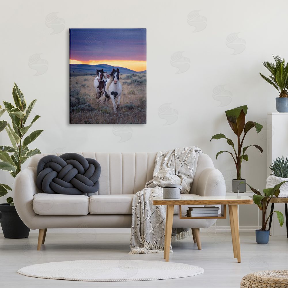 PH Burchett Spotted Horses at Sunrise Canvas Wall Art Print in Room