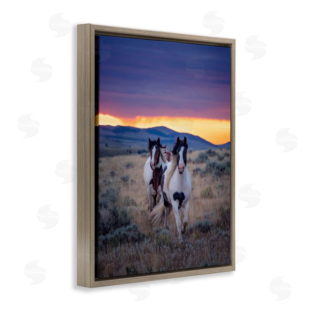 PH Burchett Spotted Horses at Sunrise Brown Floating Frame Canvas Wall Art Print