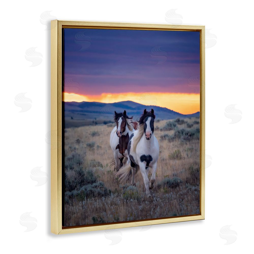 PH Burchett Spotted Horses at Sunrise Gold Floating Frame Canvas Wall Art Print
