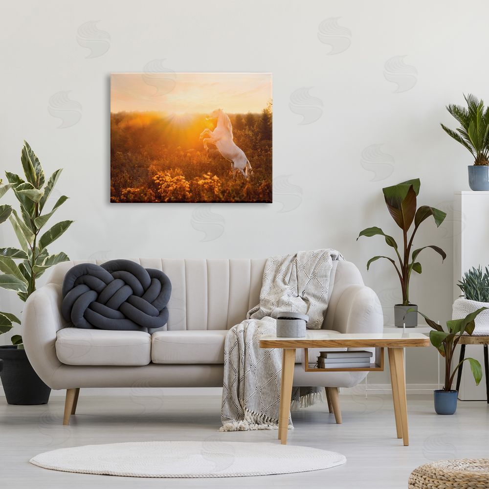 PH Burchett Standing Horse in Rising Sun Canvas Wall Art Print in Room