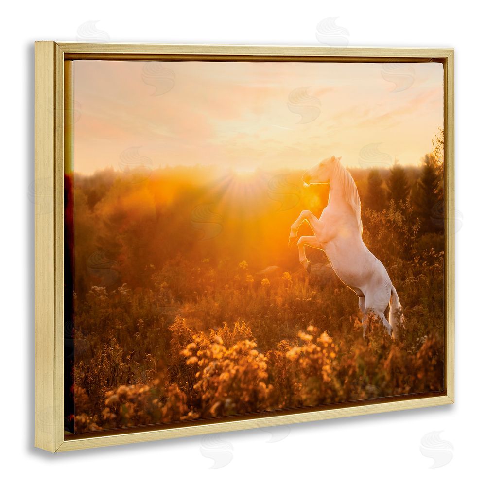 PH Burchett Standing Horse in Rising Sun Gold Floating Frame Canvas Wall Art Print