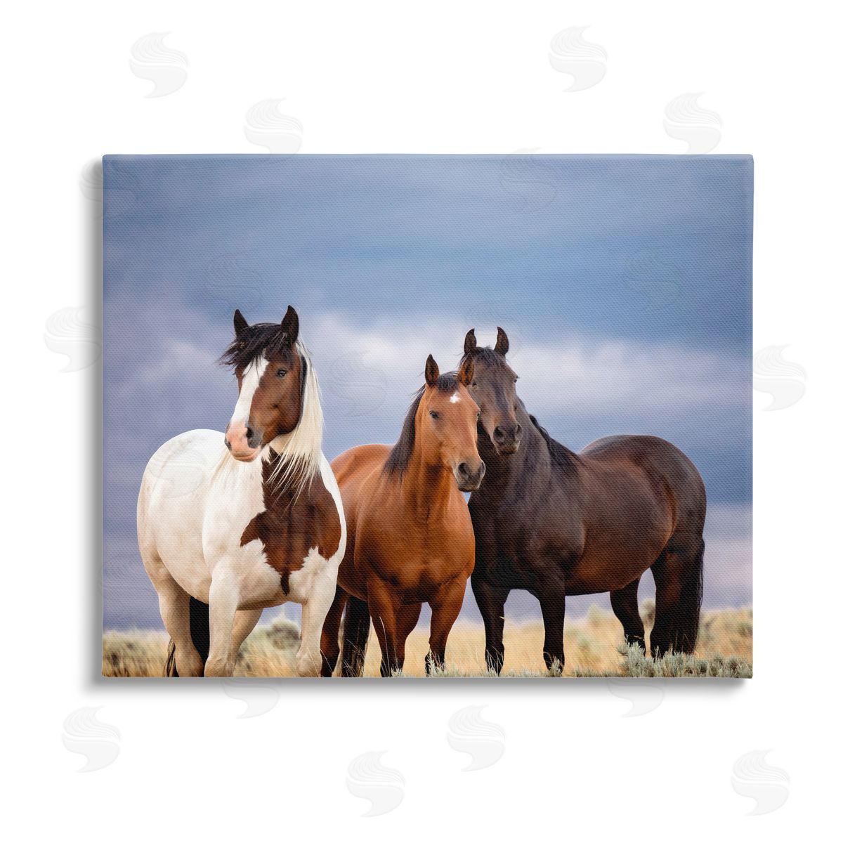 PH Burchett Horse Trio Under Clouds Stretched Canvas Wall Art Print