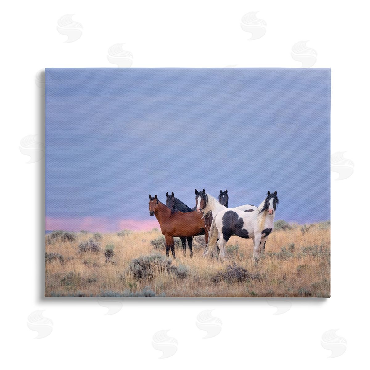 PH Burchett Country Horses in Meadow Stretched Canvas Wall Art Print