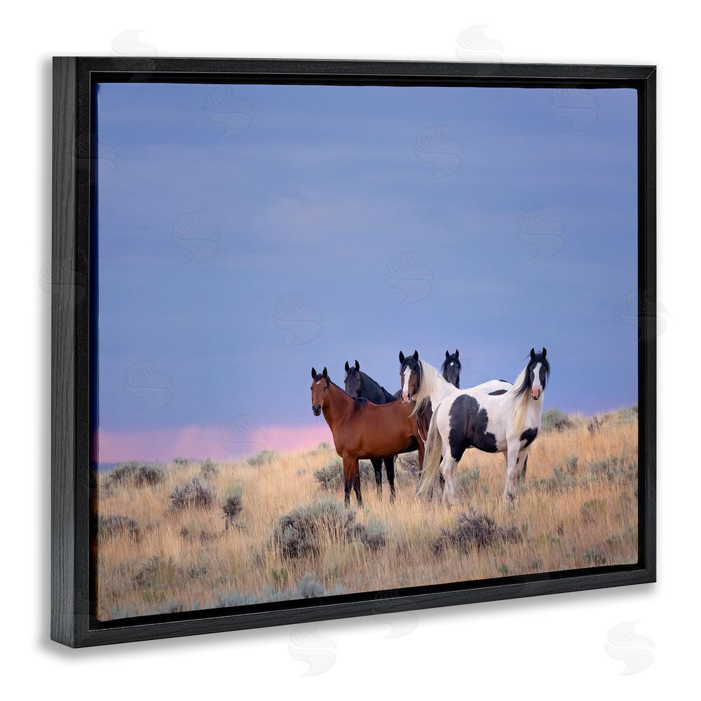 PH Burchett Country Horses in Meadow Black Floating Frame Canvas Wall Art Print