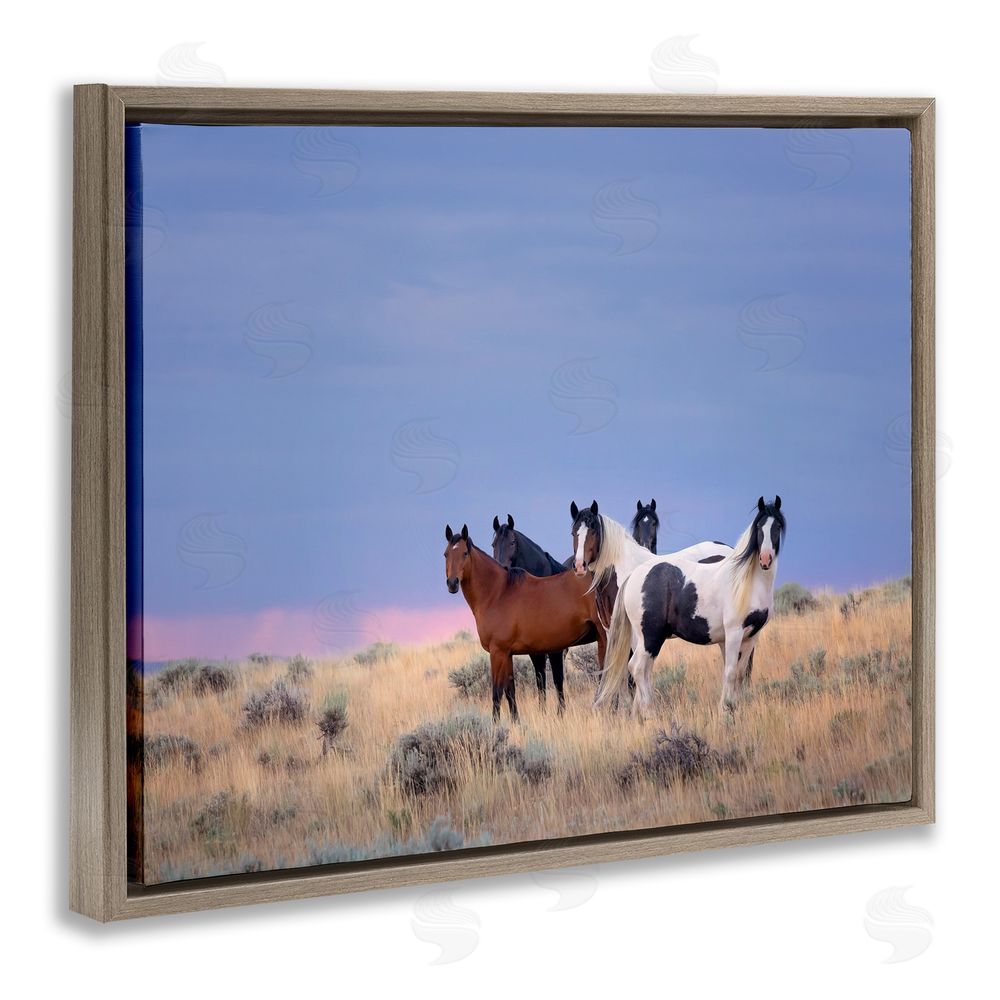 PH Burchett Country Horses in Meadow Brown Floating Frame Canvas Wall Art Print