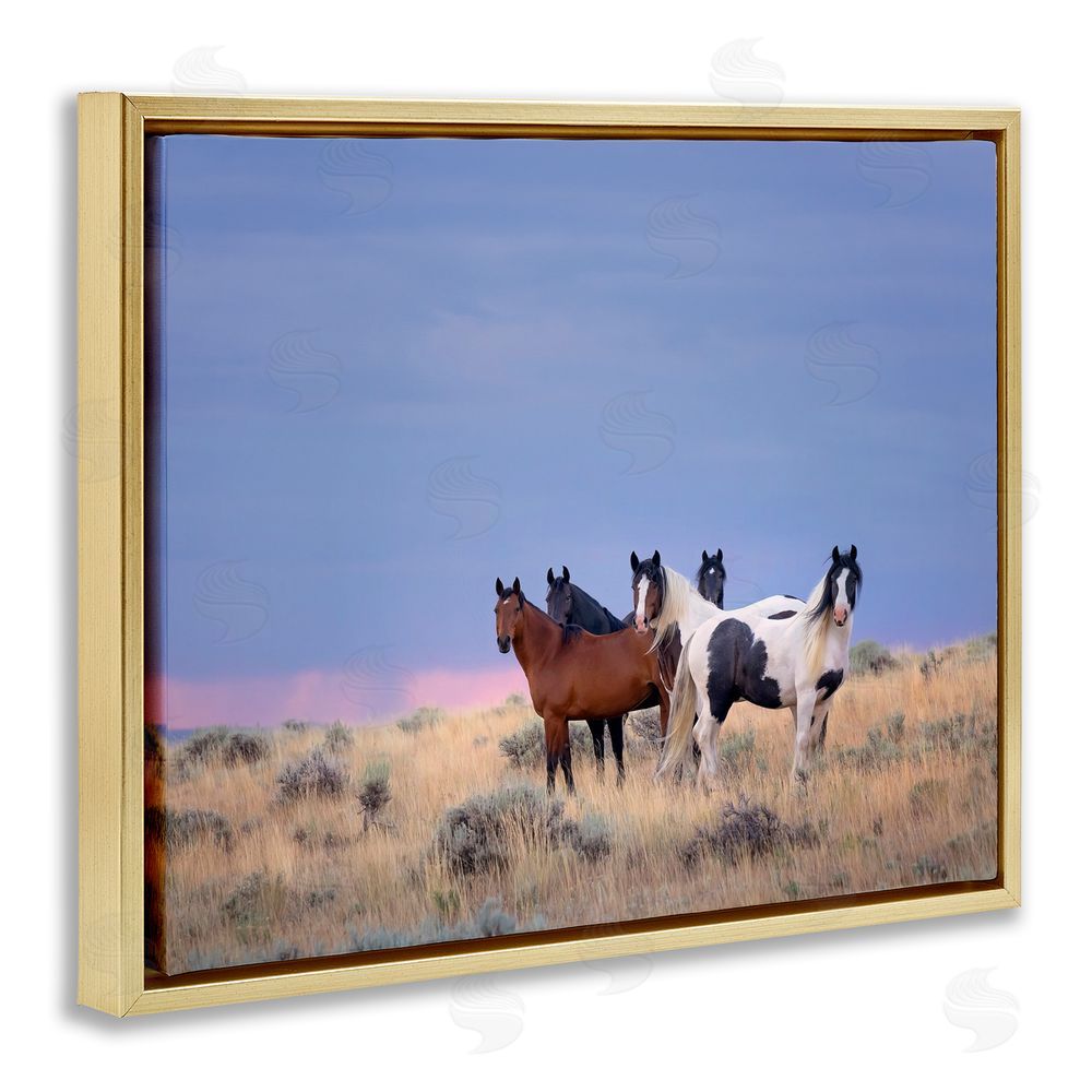 PH Burchett Country Horses in Meadow Gold Floating Frame Canvas Wall Art Print
