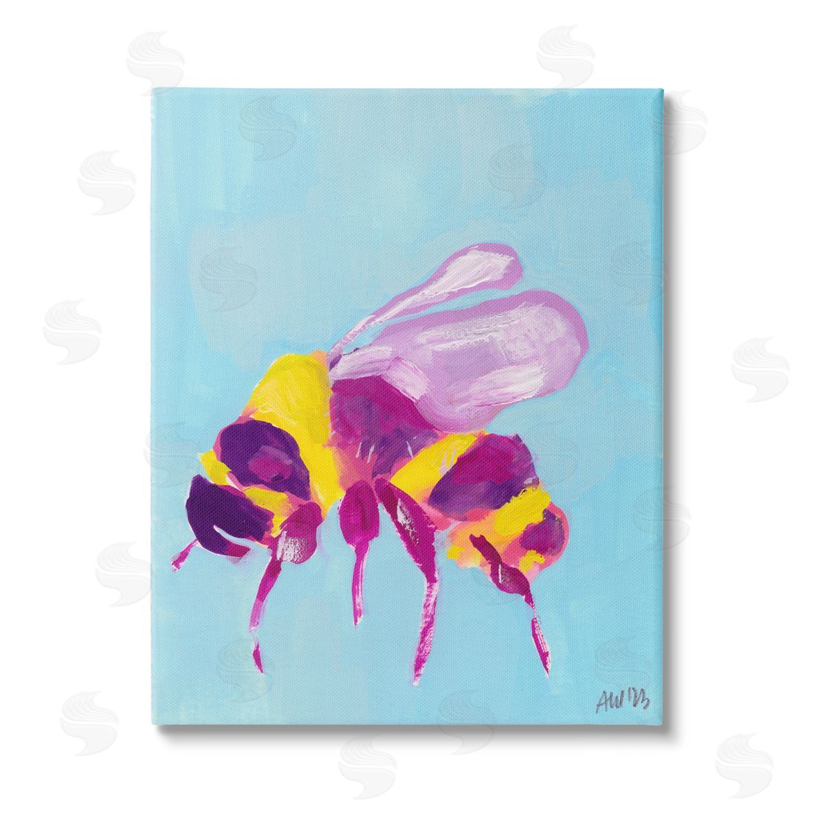 Ania Zwara Honey Bee on Blue Stretched Canvas Wall Art Print