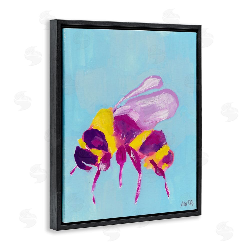Ania Zwara Honey Bee on Blue Black Floating Frame Canvas Wall Art Print