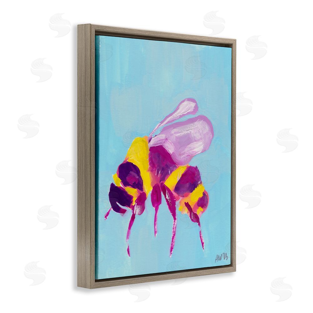 Ania Zwara Honey Bee on Blue Brown Floating Frame Canvas Wall Art Print
