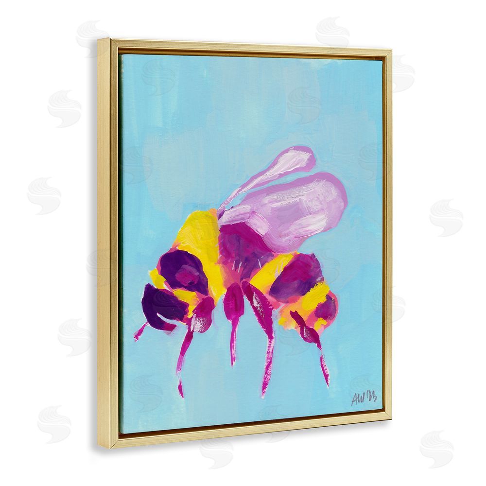 Ania Zwara Honey Bee on Blue Gold Floating Frame Canvas Wall Art Print