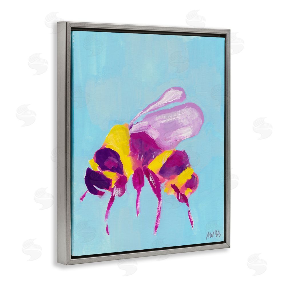 Ania Zwara Honey Bee on Blue Grey Floating Frame Canvas Wall Art Print