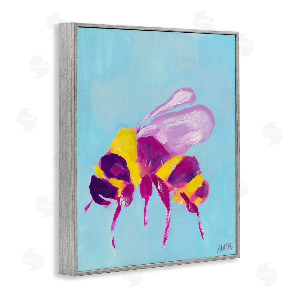 Ania Zwara Honey Bee on Blue Gray Framed Giclee Wall Art Print