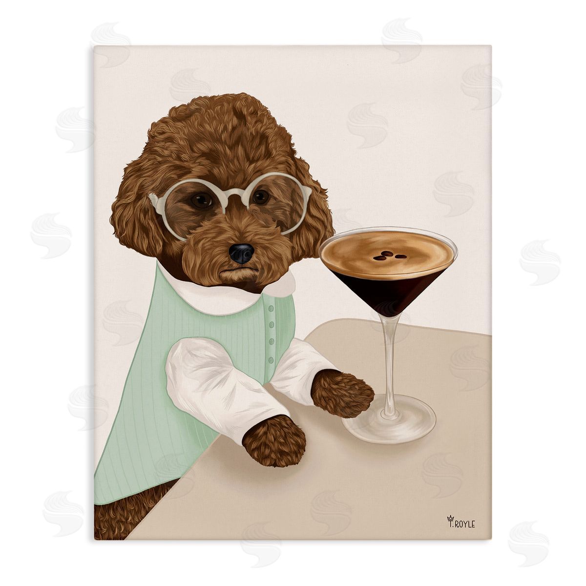 Tara Royle Dog with Espresso Martini Stretched Canvas Wall Art Print