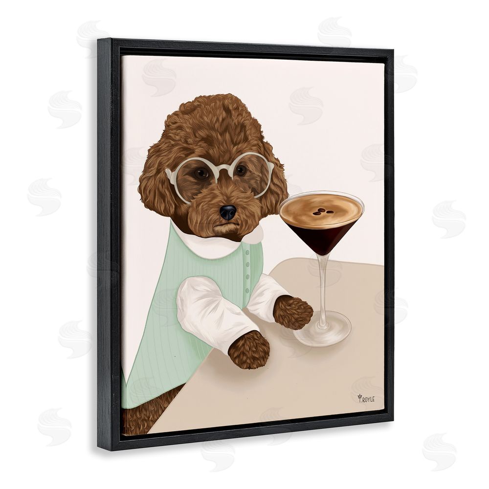 Tara Royle Dog with Espresso Martini Black Floating Frame Canvas Wall Art Print