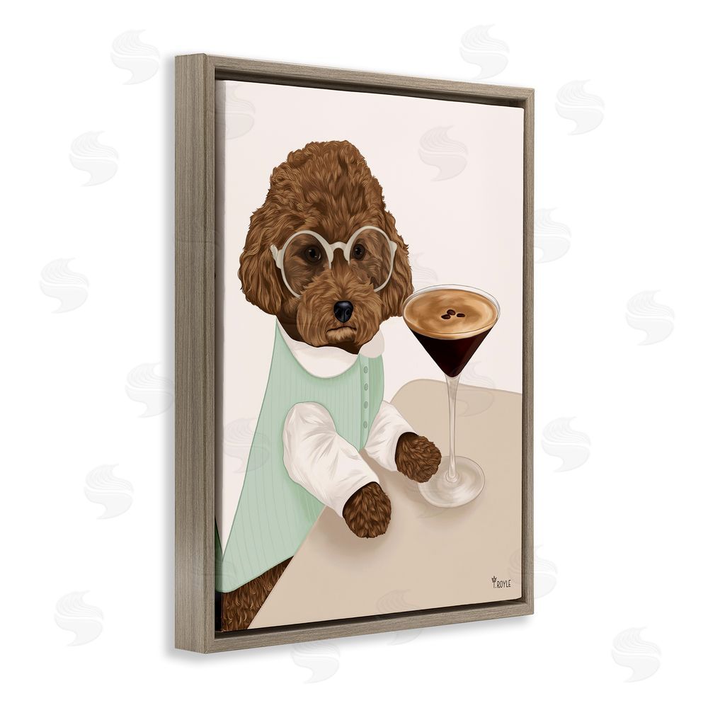 Tara Royle Dog with Espresso Martini Brown Floating Frame Canvas Wall Art Print