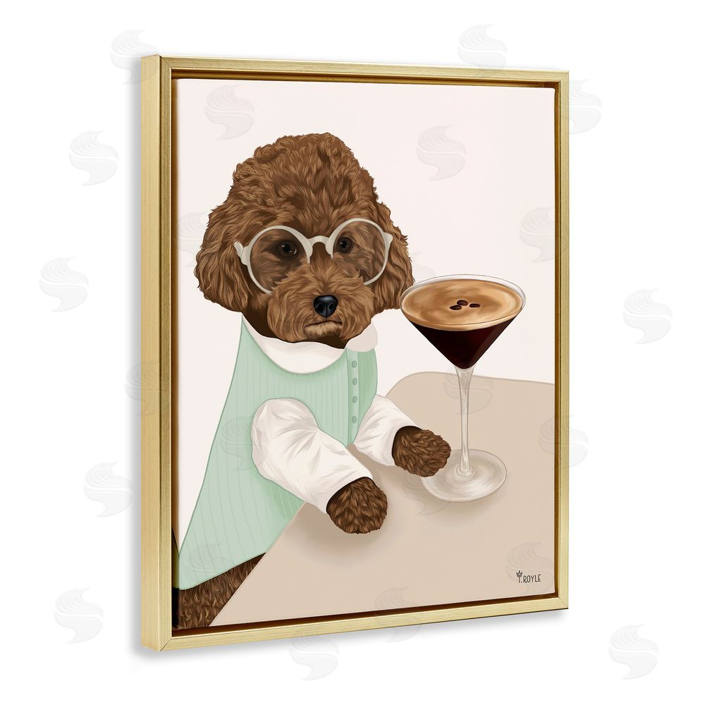 Tara Royle Dog with Espresso Martini Gold Floating Frame Canvas Wall Art Print