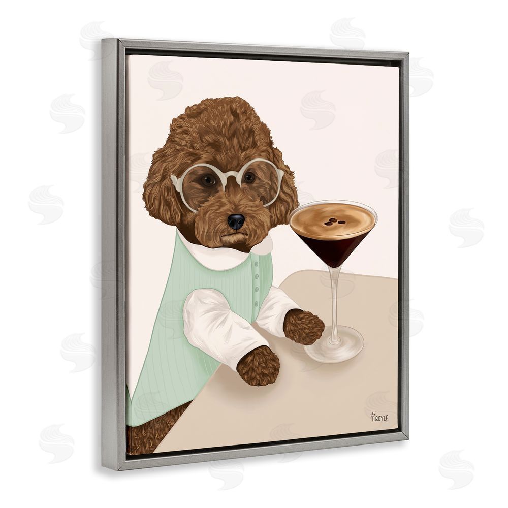 Tara Royle Dog with Espresso Martini Grey Floating Frame Canvas Wall Art Print