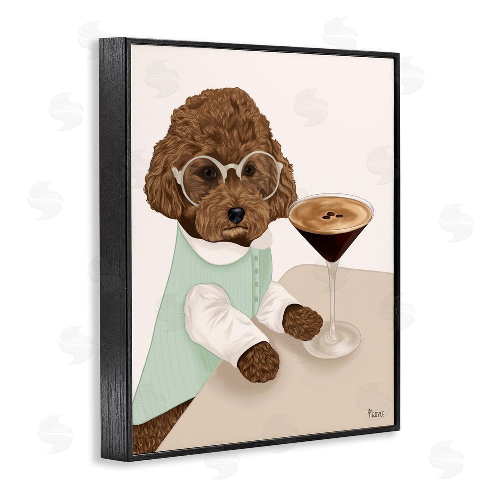 Tara Royle Dog with Espresso Martini Black Framed Giclee Wall Art Print