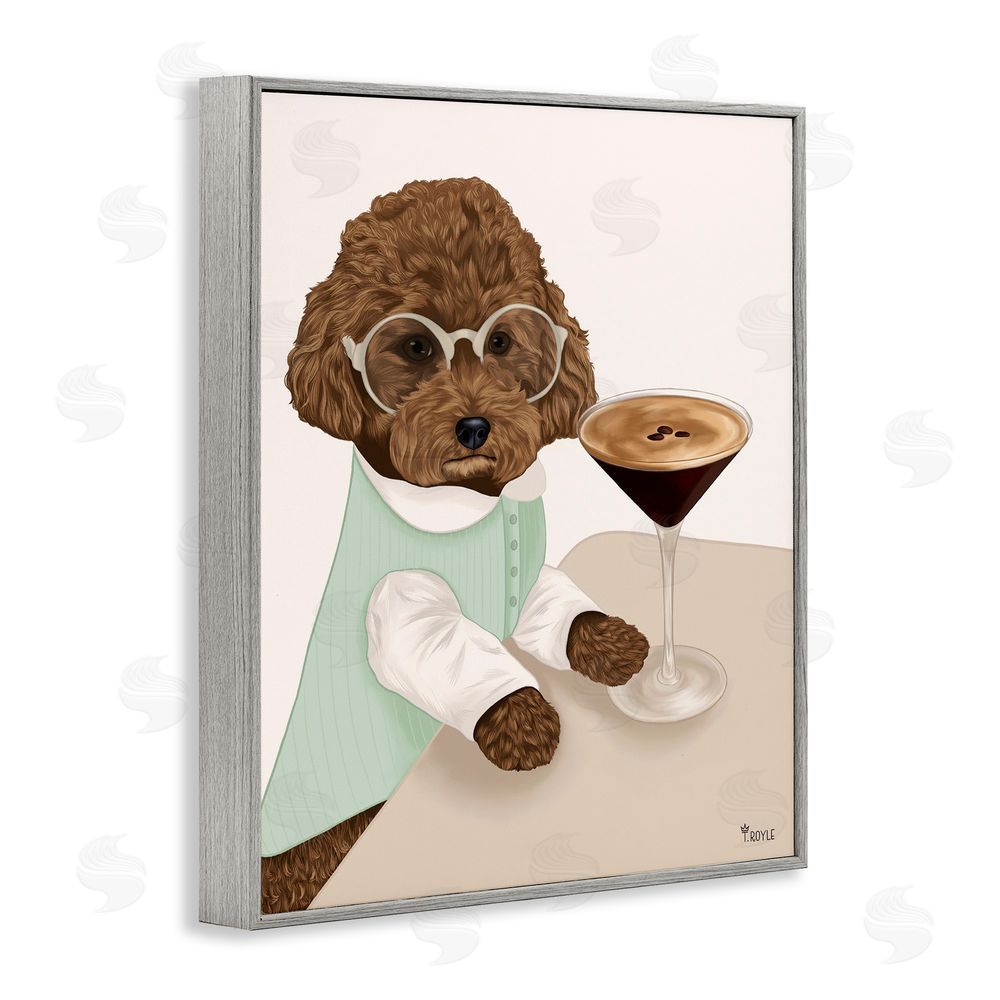 Tara Royle Dog with Espresso Martini Gray Framed Giclee Wall Art Print