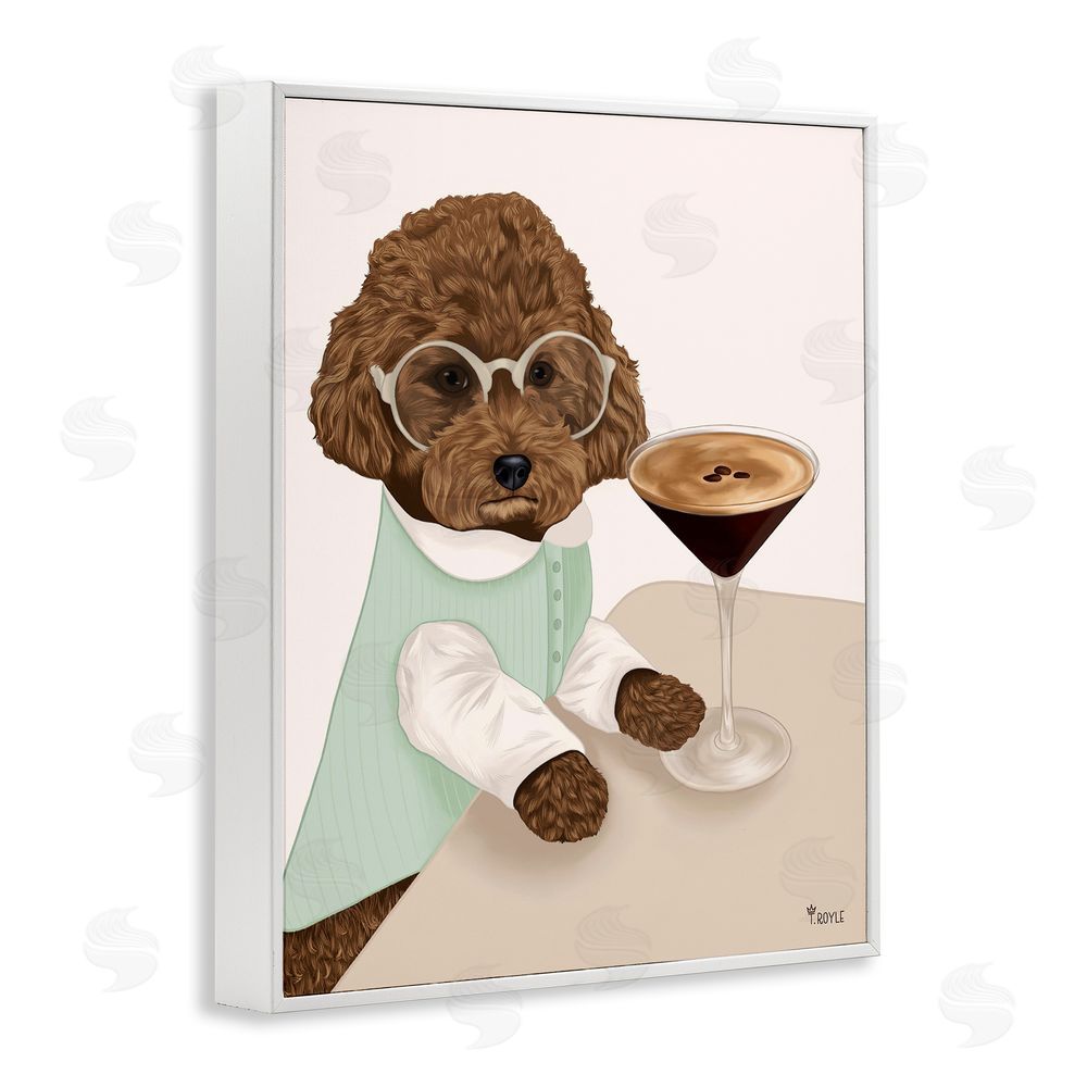 Tara Royle Dog with Espresso Martini White Framed Giclee Wall Art Print