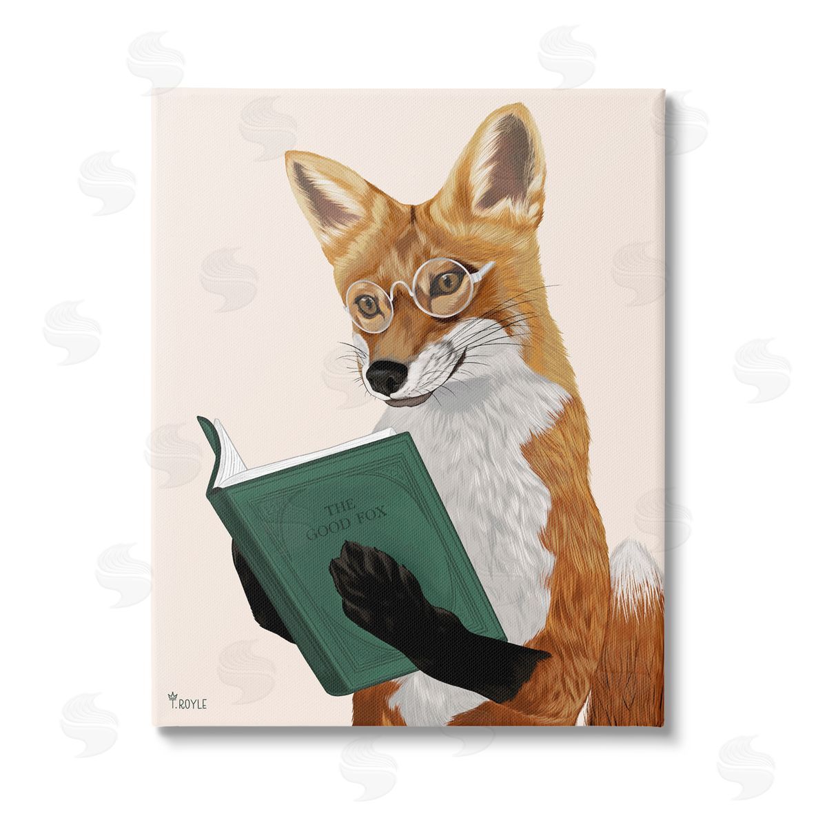 Tara Royle Wild Fox Reading Book Stretched Canvas Wall Art Print