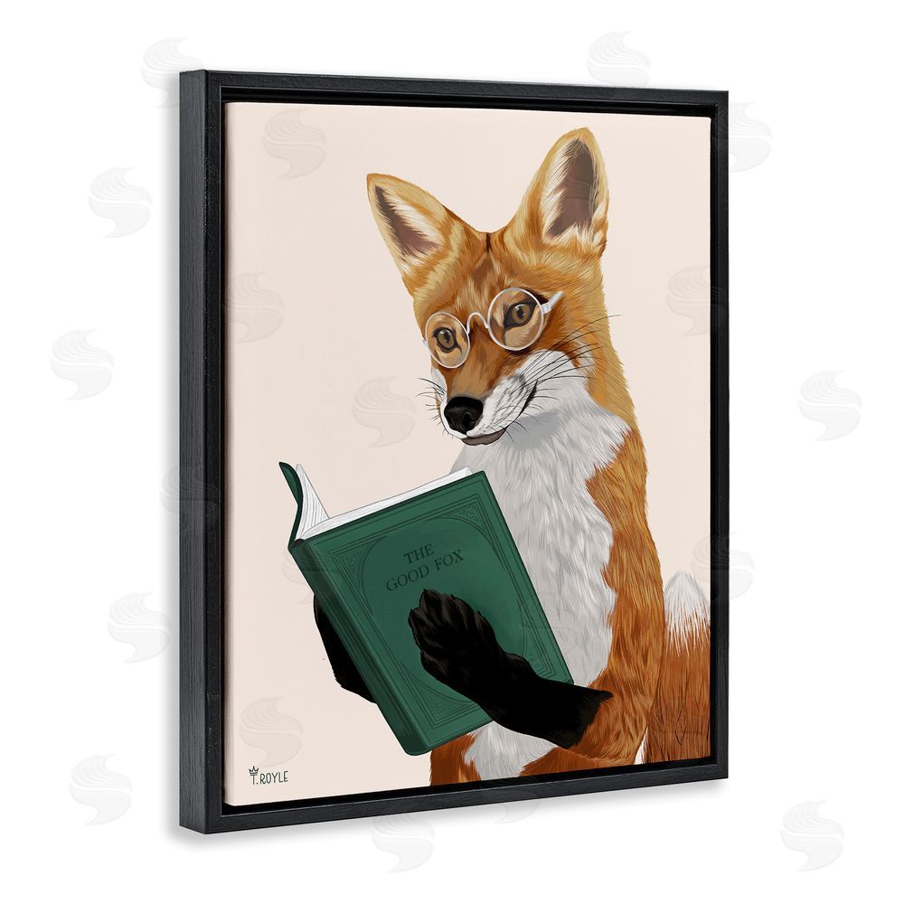 Tara Royle Wild Fox Reading Book Black Floating Frame Canvas Wall Art Print