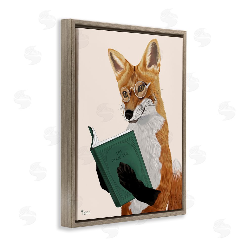 Tara Royle Wild Fox Reading Book Brown Floating Frame Canvas Wall Art Print