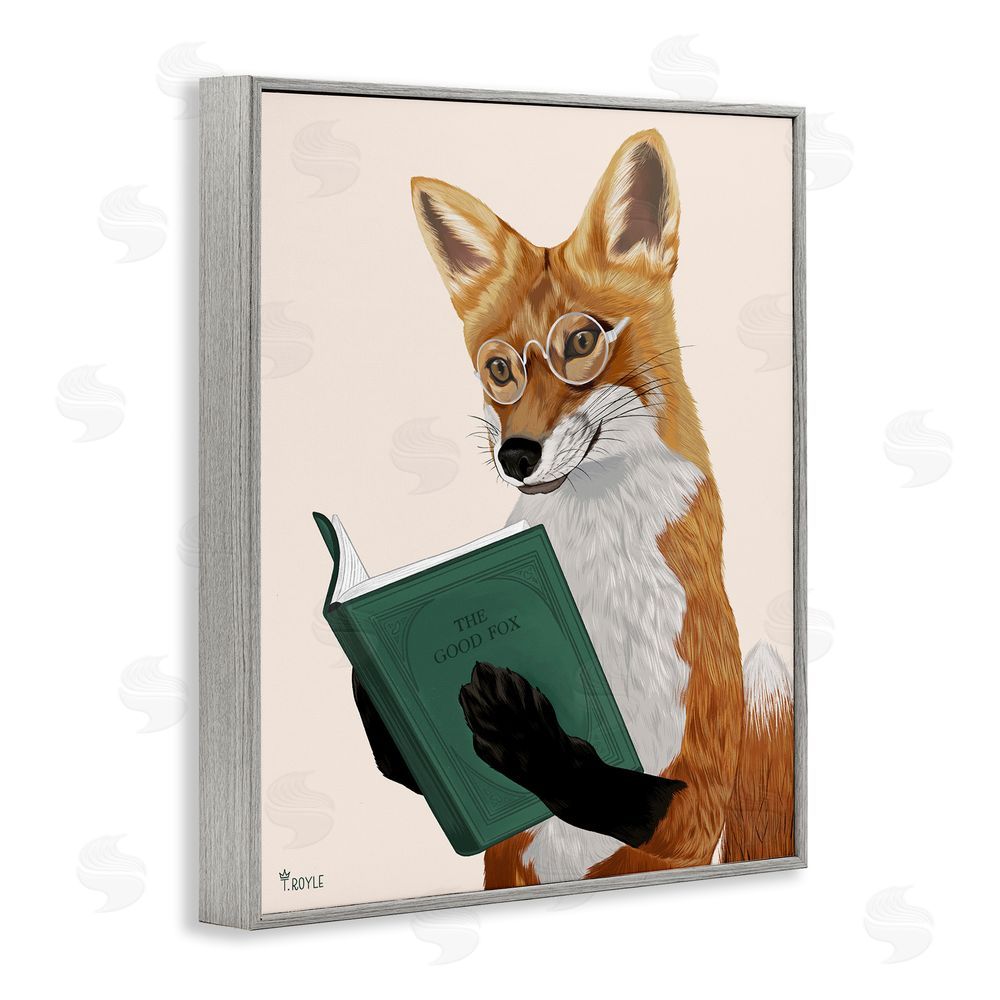 Tara Royle Wild Fox Reading Book Gray Framed Giclee Wall Art Print