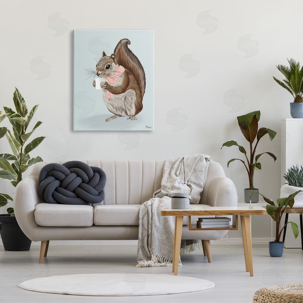 Tara Royle Squirrel with Warm Mug Canvas Wall Art Print in Room