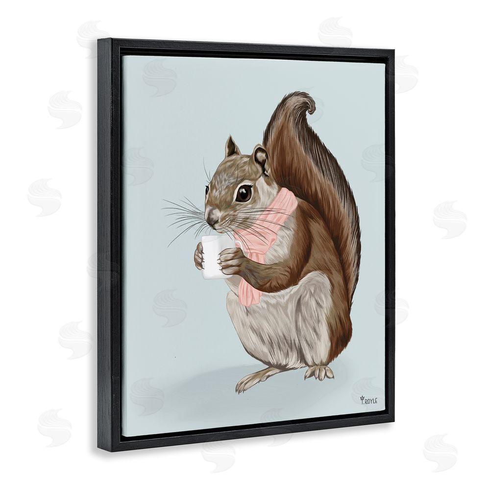 Tara Royle Squirrel with Warm Mug Black Floating Frame Canvas Wall Art Print