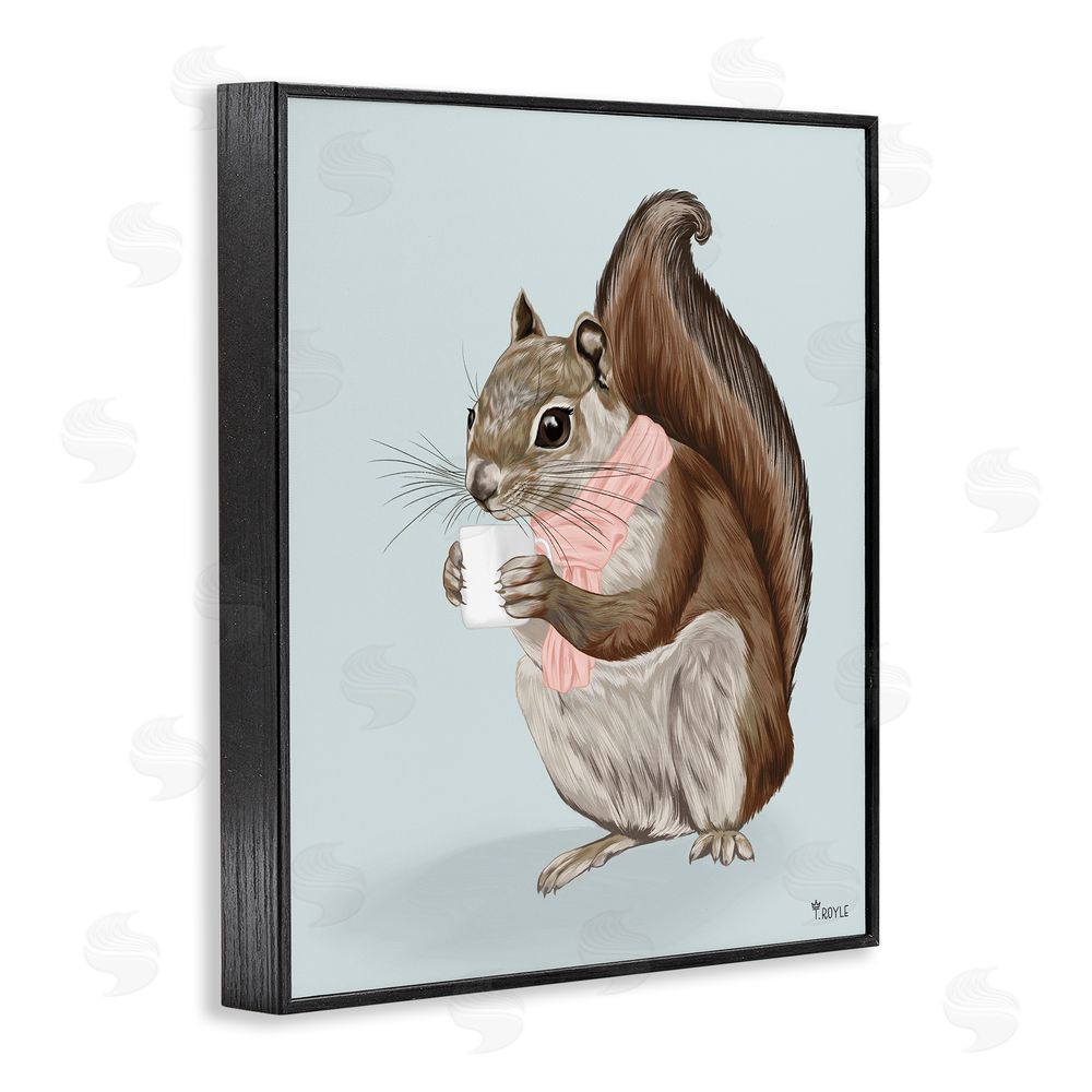 Tara Royle Squirrel with Warm Mug Black Framed Giclee Wall Art Print