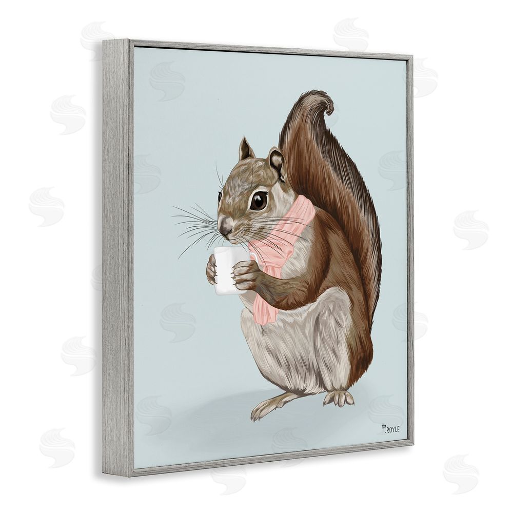 Tara Royle Squirrel with Warm Mug Gray Framed Giclee Wall Art Print
