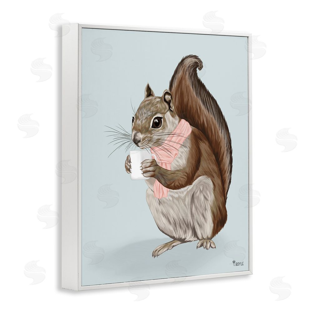 Tara Royle Squirrel with Warm Mug White Framed Giclee Wall Art Print
