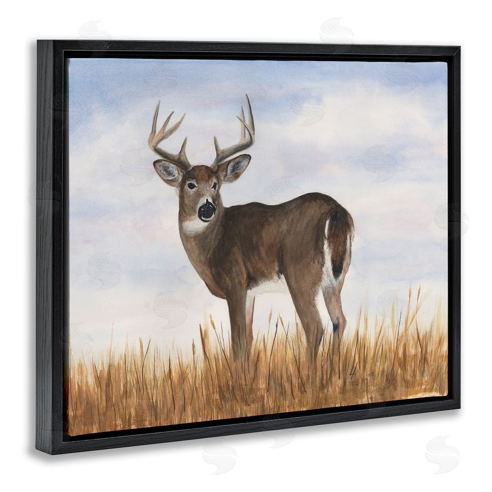 Michael Willett Deer in Country Grass Black Floating Frame Canvas Wall Art Print
