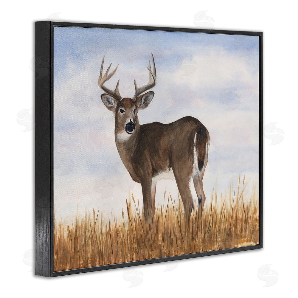 Michael Willett Deer in Country Grass Black Framed Giclee Wall Art Print