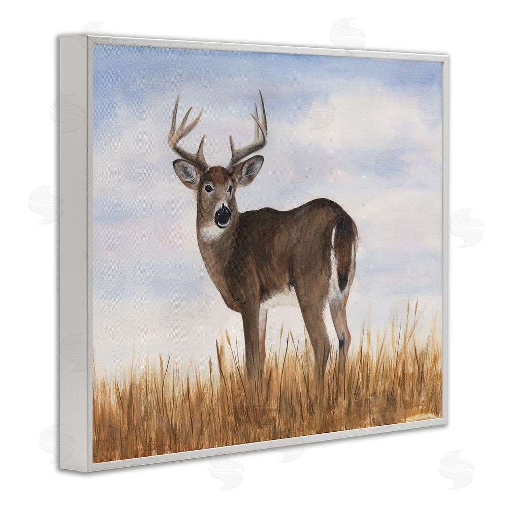 Michael Willett Deer in Country Grass White Framed Giclee Wall Art Print