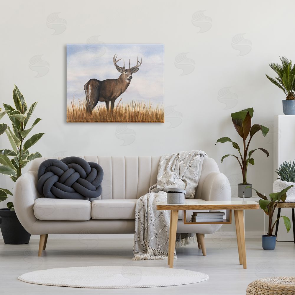 Michael Willett Deer in Cloudy Landscape Canvas Wall Art Print in Room