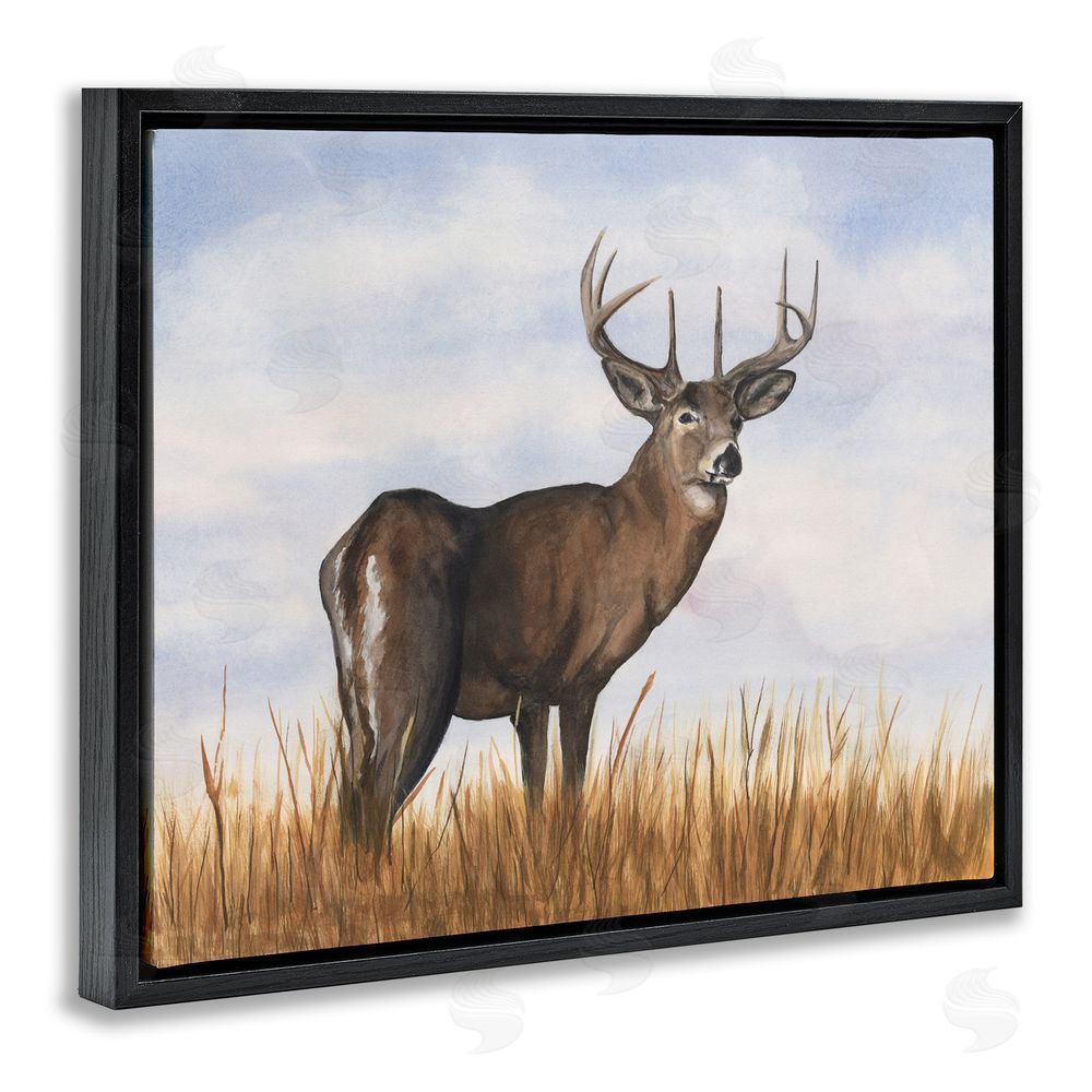Michael Willett Deer in Cloudy Landscape Black Floating Frame Canvas Wall Art Print
